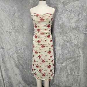 Simple Retro Floral Mesh Cowl Neck Midi Dress S Coquette Cottgecore Fairycore